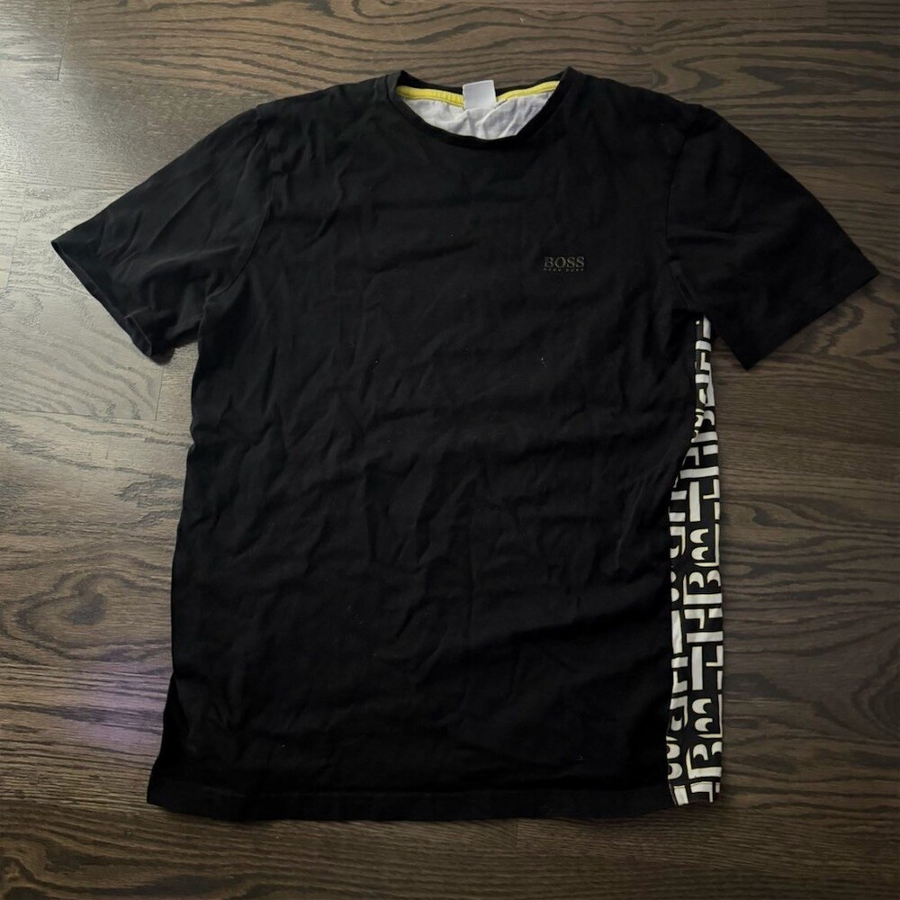 BOSS Hugo Boss T-Shirt Mens Size M Black Slim Fit Crew Neck Logo Tee